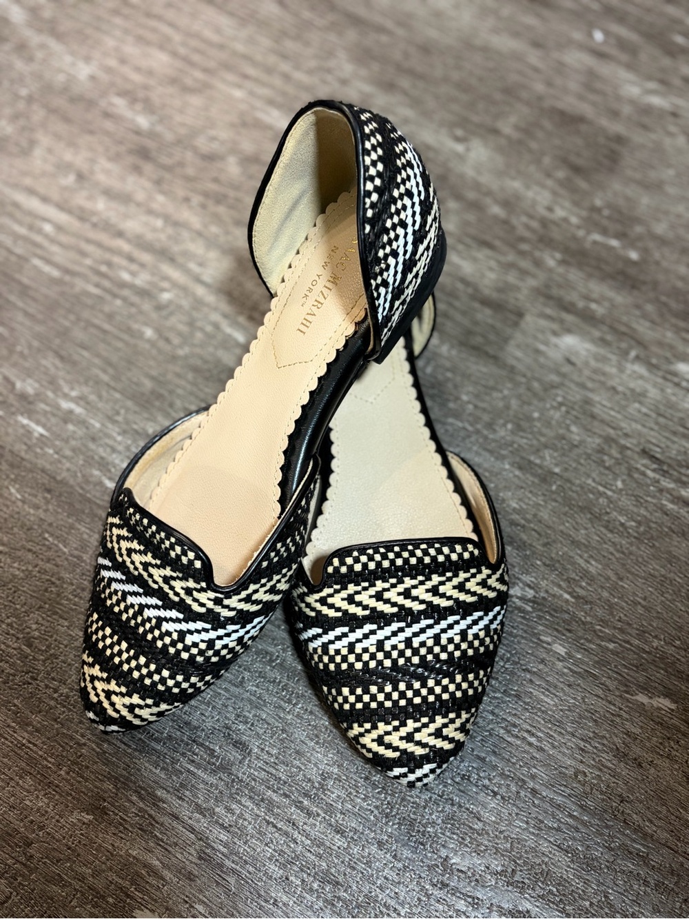 Isaac Mizrahi Black and White Woven Pointed D'Orsay Flats